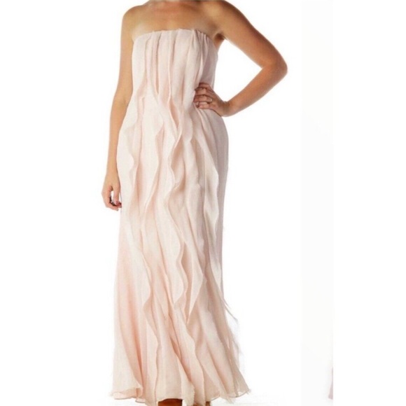 Vera Wang Pink Strapless Ruffled Gown - Picture 2 of 4